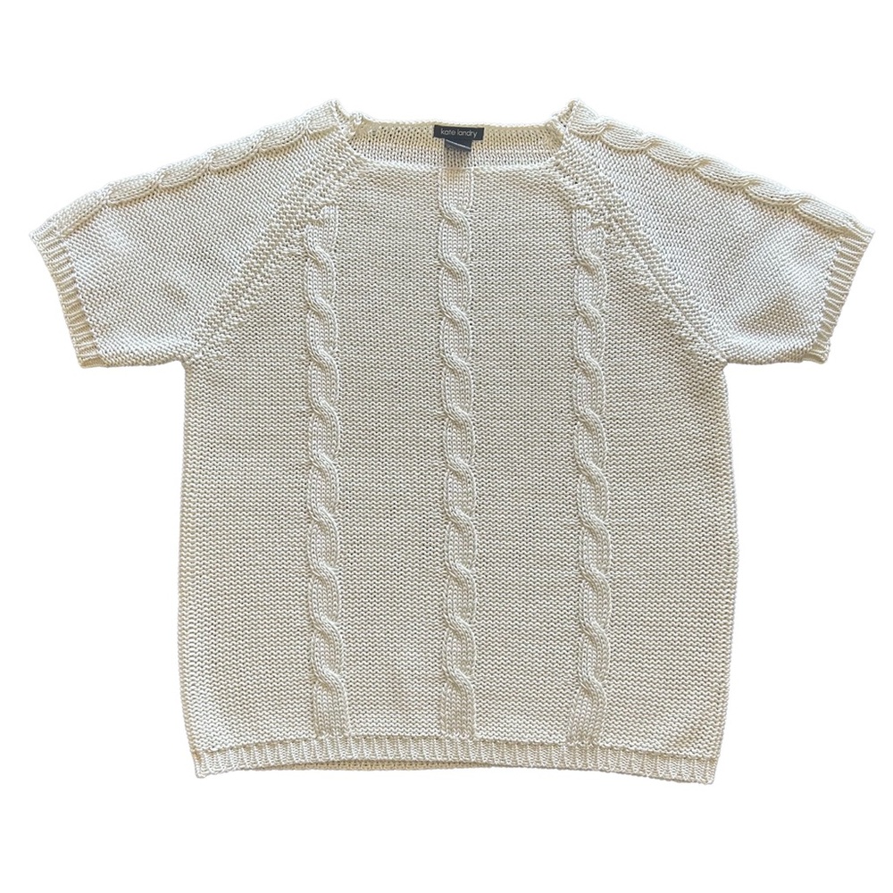 Cream Cable Knit Short Sleeve Sweater